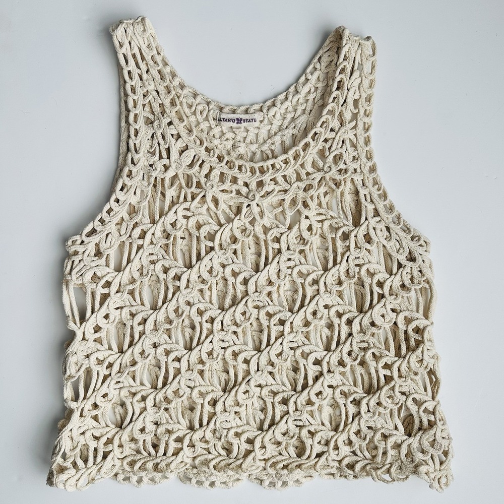Altar'd State Crochet Tank Top Womens Large Cream Boho Open Knit